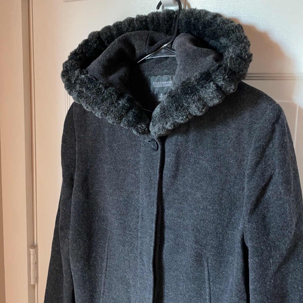 πHPπ DONNYBROOK Vintage Style Faux Fur Trimmed Hooded Wool Blend Long CoatβοΈ - Picture 3 of 14